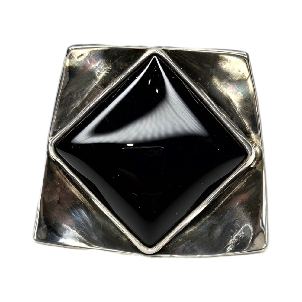 Vintage Sterling Silver 925 Black Onyx Mid Century Modern Cocktail Ring SZ 10.5 - Picture 2 of 11